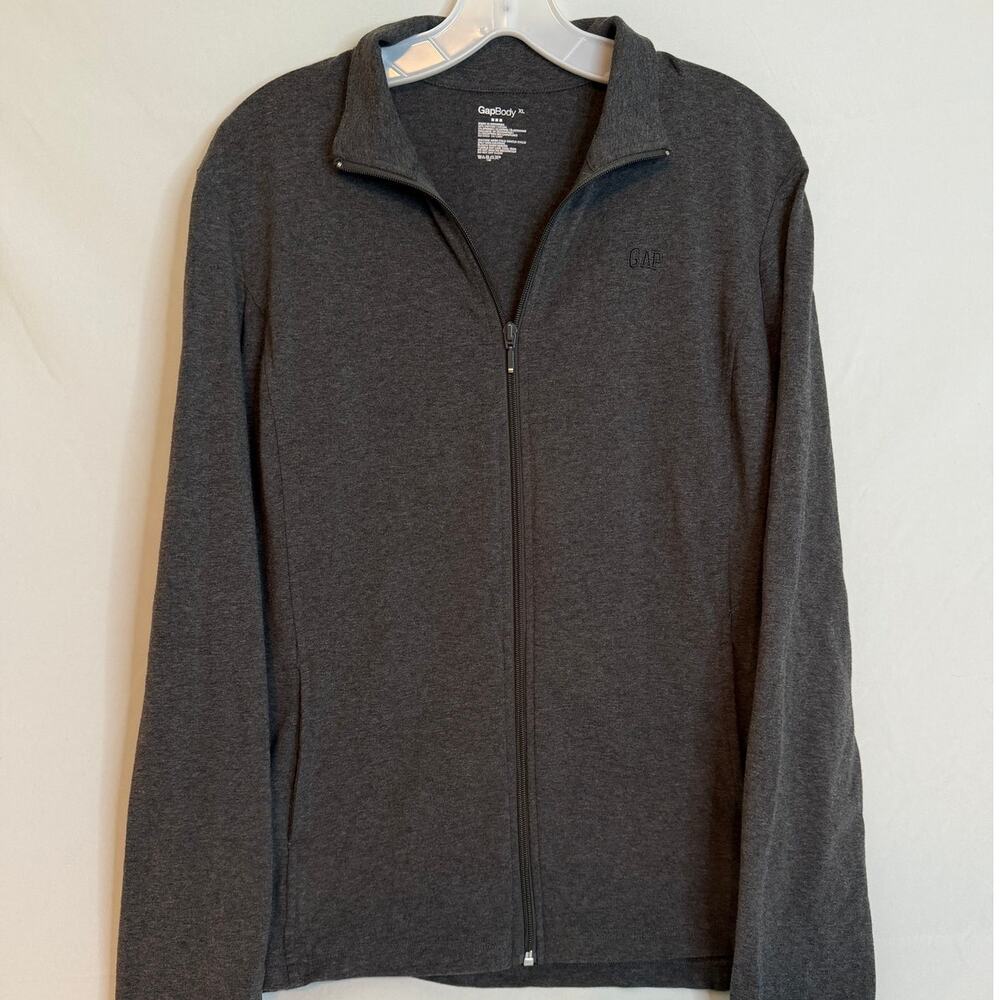 Gap Body Full Zip Athletic Jacket Heather Gray Slim Fit Yoga Track Top Size XL